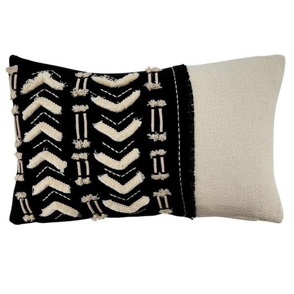 SARO 9614.BW1220BC 12 x 20 in. Oblong Throw Pillow Cover with Black & White Embroidered & Embellished Design, Saro Lifestyle, Mfr#: 9614.BW1220BC